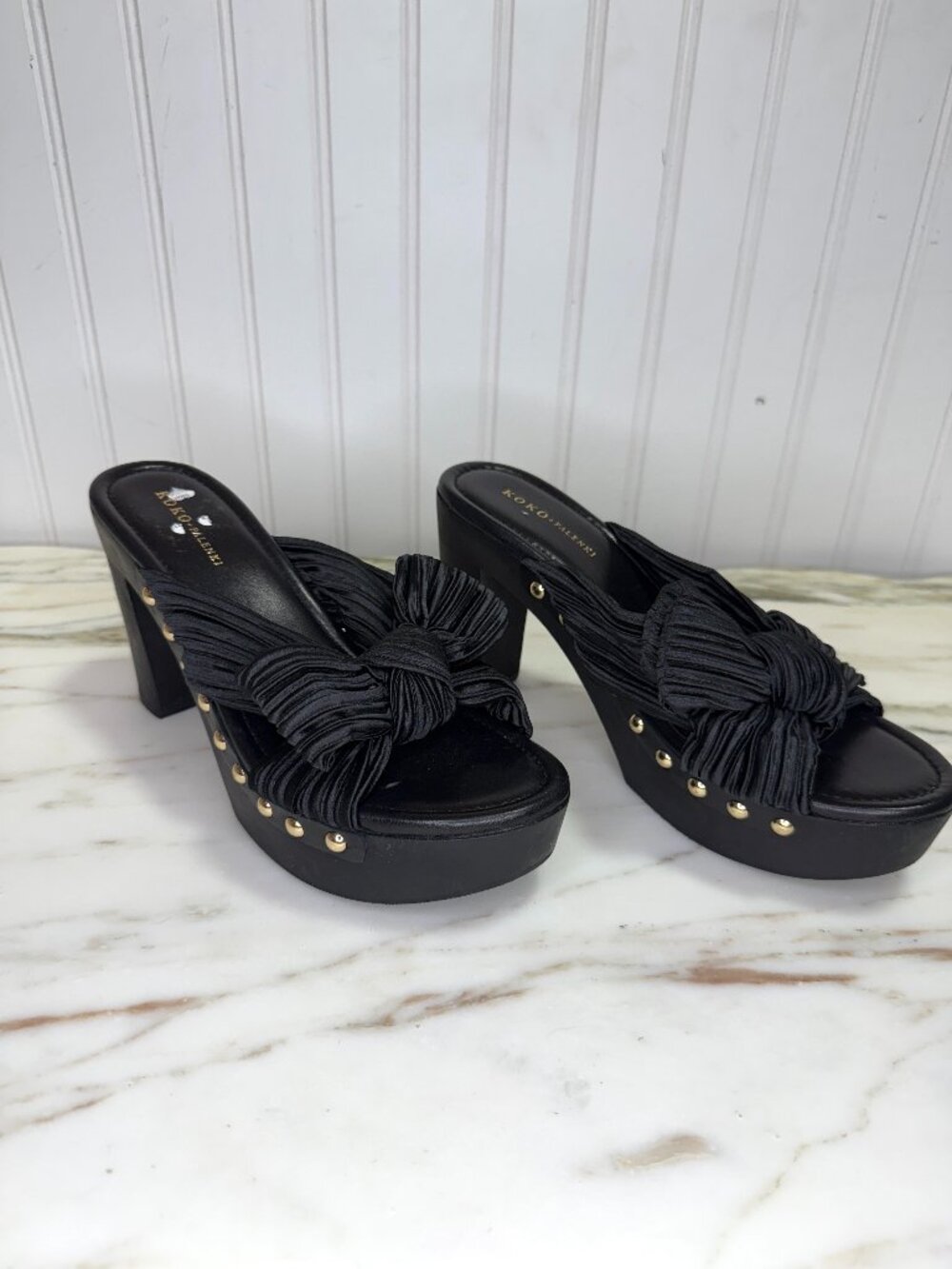 Koko + Palenki Jana Platform Mule Sandals Black Size 6 Bow NWOT